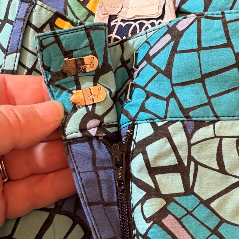 Lilly Pulitzer petite vintage mosaic stained glass blue monokini capri pants - Picture 5 of 5
